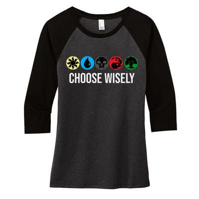 M.A.N.A Symbols Gathering Magic Choose Wisely Blue Red Green Women's Tri-Blend 3/4-Sleeve Raglan Shirt