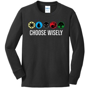 M.A.N.A Symbols Gathering Magic Choose Wisely Blue Red Green Kids Long Sleeve Shirt