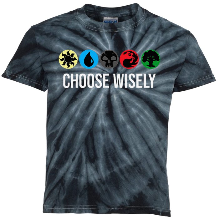 M.A.N.A Symbols Gathering Magic Choose Wisely Blue Red Green Kids Tie-Dye T-Shirt