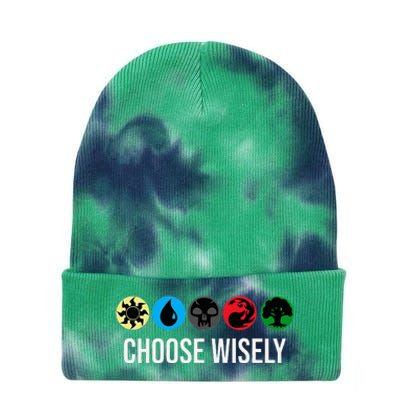 M.A.N.A Symbols Gathering Magic Choose Wisely Blue Red Green Tie Dye 12in Knit Beanie