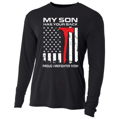 My Son Has Your Back Proud Firefighter Mom Cooling Performance Long Sleeve Crew