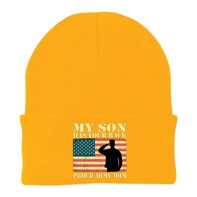 My Son Has Your Back Proud Army Mom Military Mother Funny Gift Knit Cap Winter Beanie