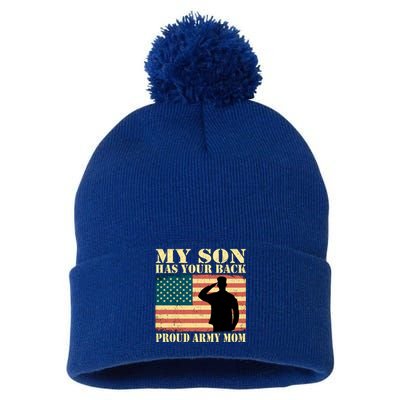 My Son Has Your Back Proud Army Mom Military Mother Funny Gift Pom Pom 12in Knit Beanie