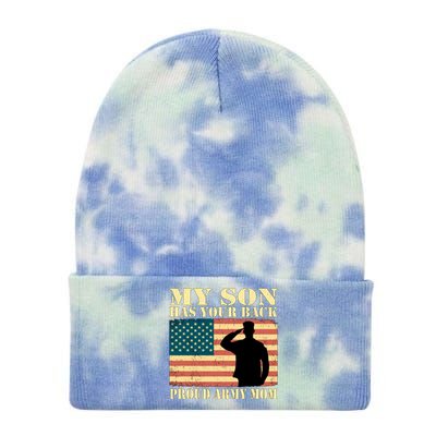 My Son Has Your Back Proud Army Mom Military Mother Funny Gift Tie Dye 12in Knit Beanie