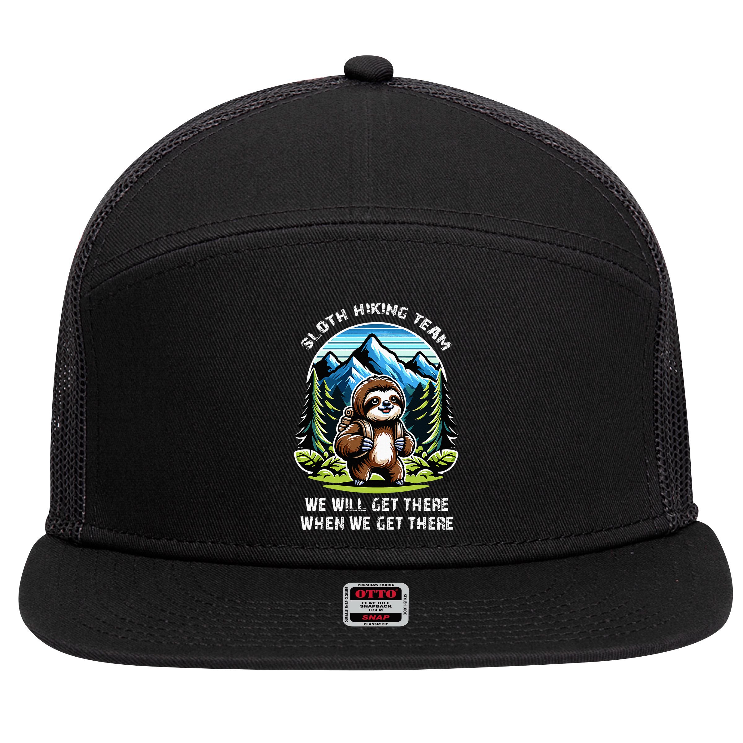 Mountain Sloth Hiking Team Hiking 7 Panel Mesh Trucker Snapback Hat