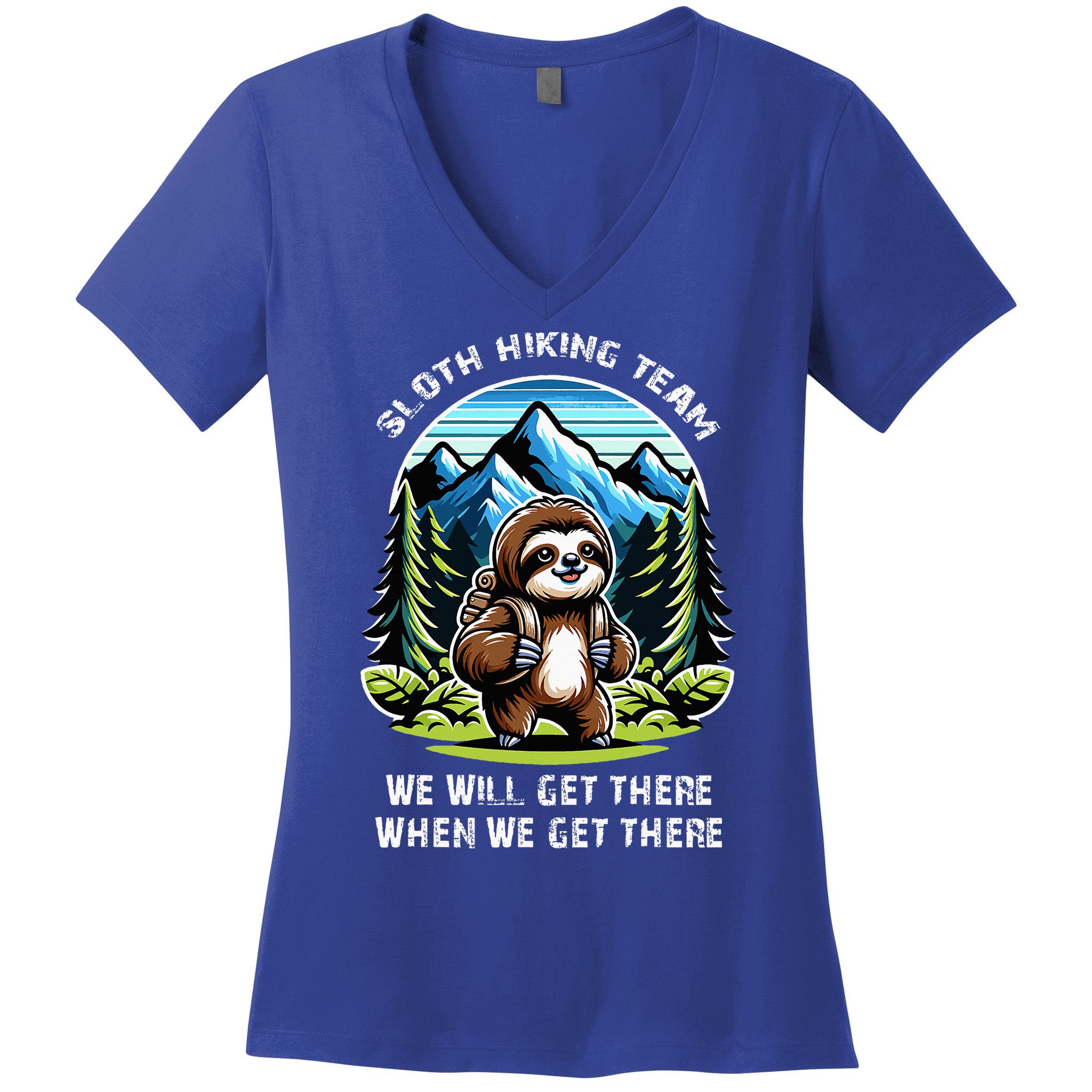 Mountain Sloth Hiking Team Hiking Women's V-Neck T-Shirt
