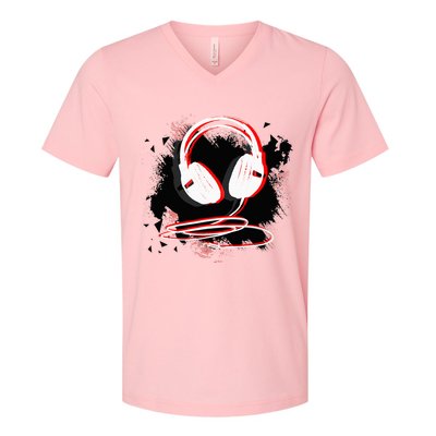 Music Sound Headphones Funny Gift For Dj Musician V-Neck T-Shirt