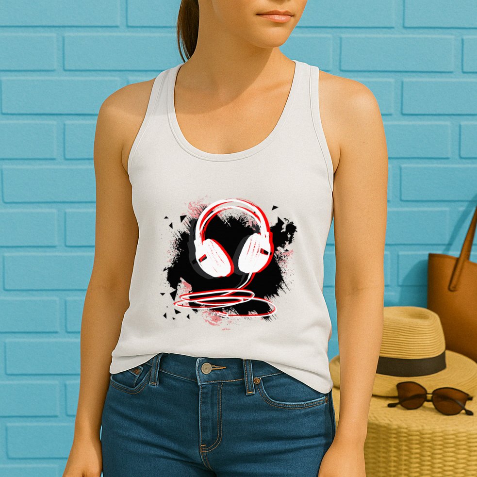 Music Sound Headphones Funny Gift For Dj Musician Womens Tank Top