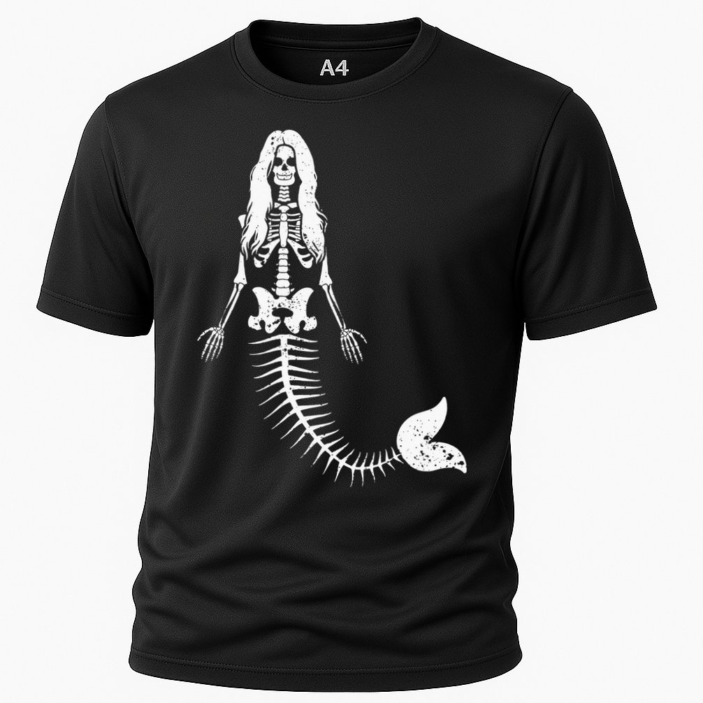Mermaid Skeleton Halloween Funny Spooky Scary Swimming Cooling Performance Crew T-Shirt