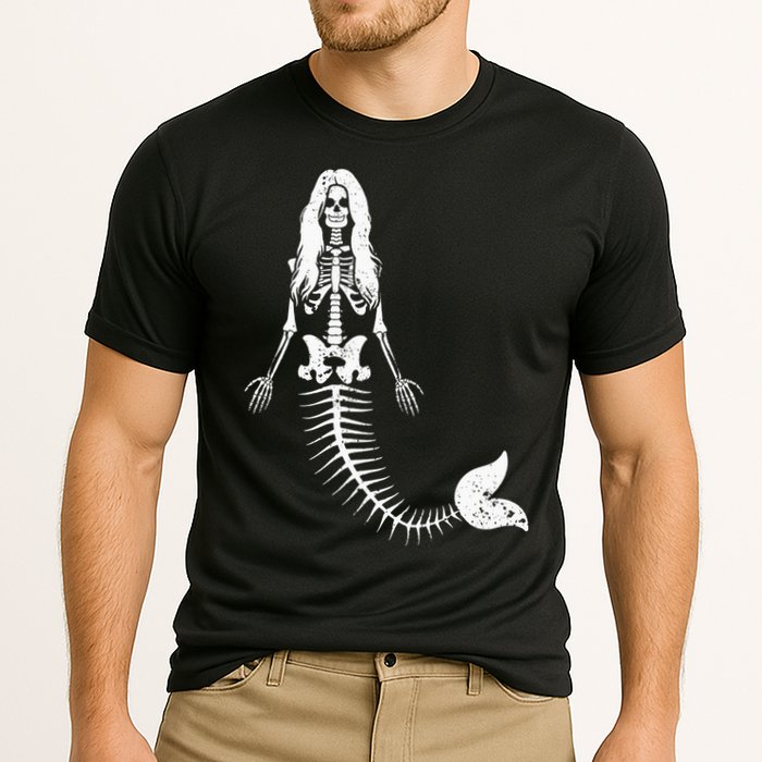 Mermaid Skeleton Halloween Funny Spooky Scary Swimming Cooling Performance Crew T-Shirt