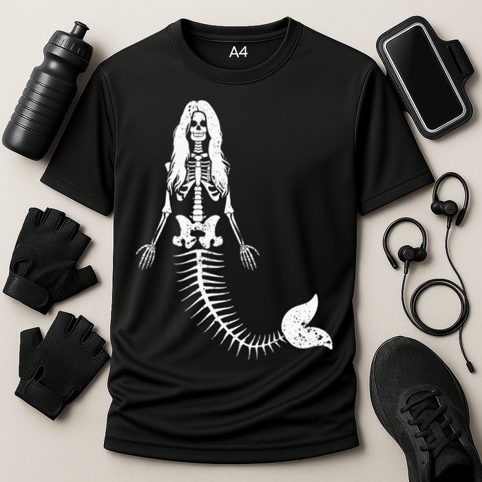 Mermaid Skeleton Halloween Funny Spooky Scary Swimming Cooling Performance Crew T-Shirt