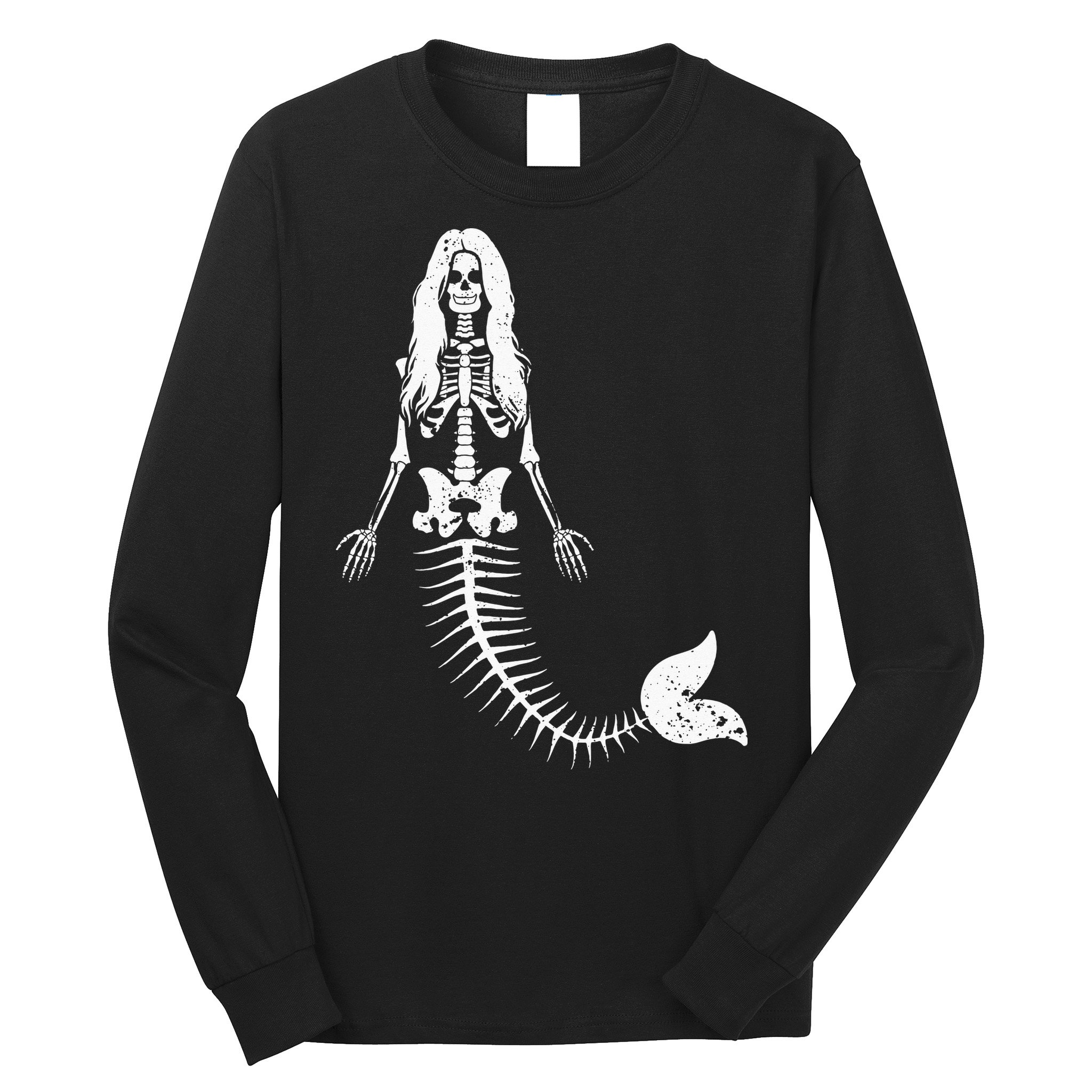 Mermaid Skeleton Halloween Funny Spooky Scary Swimming Long Sleeve Shirt