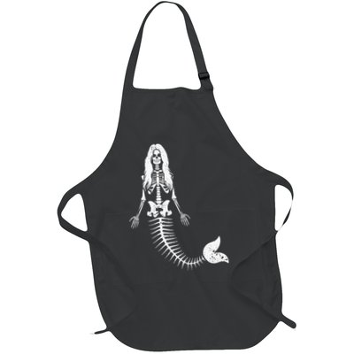 Mermaid Skeleton Halloween Funny Spooky Scary Swimming Full-Length Apron With Pockets