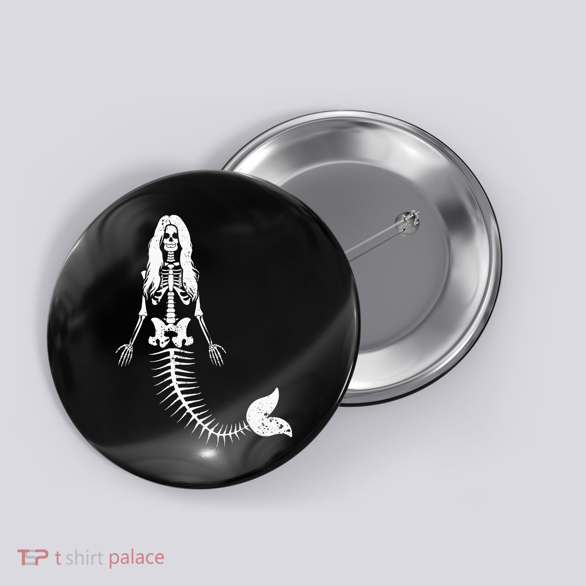 Mermaid Skeleton Halloween Funny Spooky Scary Swimming Button