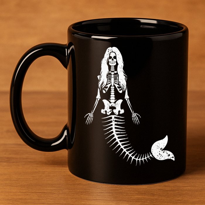 Mermaid Skeleton Halloween Funny Spooky Scary Swimming 11oz C Handle Ceramic Mug