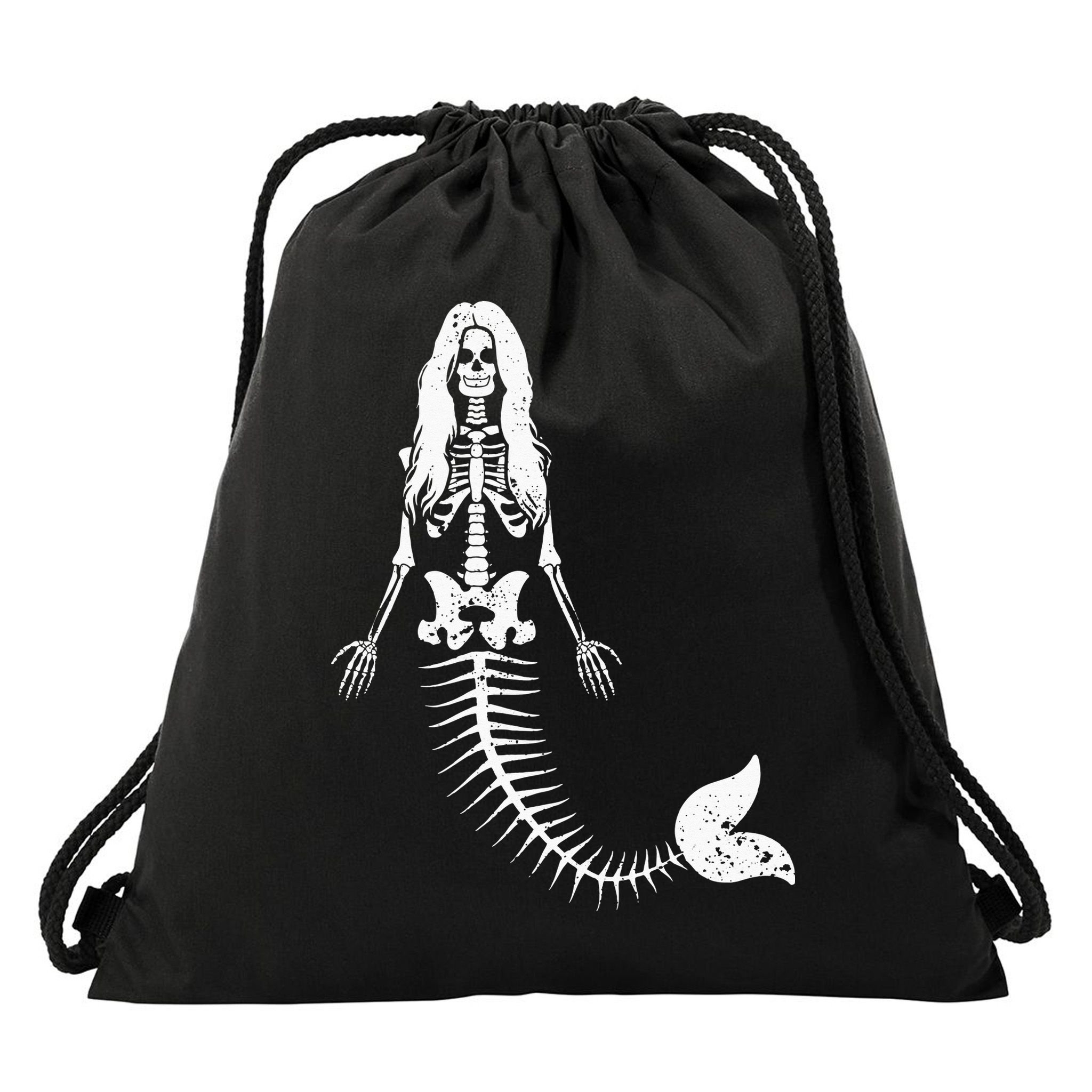 Mermaid Skeleton Halloween Funny Spooky Scary Swimming Drawstring Bag