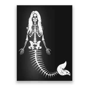 Mermaid Skeleton Halloween Funny Spooky Scary Swimming Poster