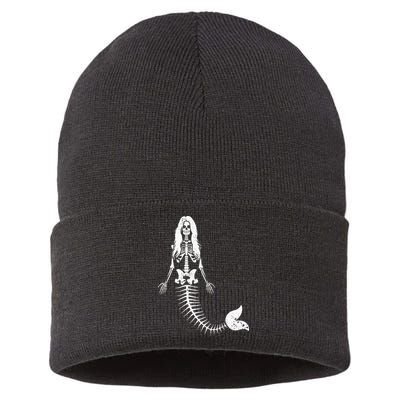 Mermaid Skeleton Halloween Funny Spooky Scary Swimming Sustainable Knit Beanie