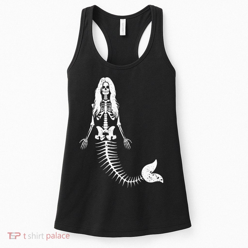 Mermaid Skeleton Halloween Funny Spooky Scary Swimming Womens Tank Top