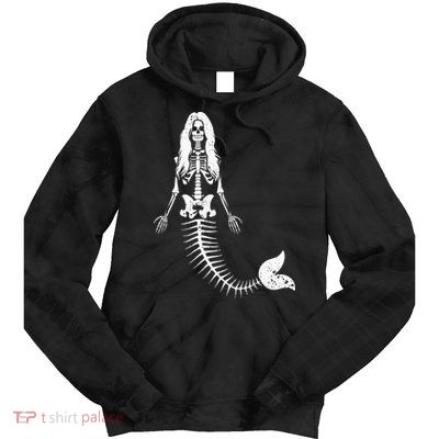 Mermaid Skeleton Halloween Funny Spooky Scary Swimming Tie Dye Hoodie