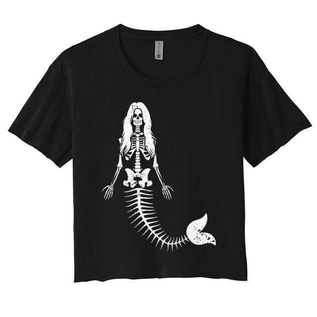 Mermaid Skeleton Halloween Funny Spooky Scary Swimming Crop Top