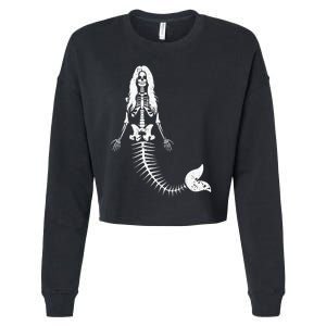 Mermaid Skeleton Halloween Funny Spooky Scary Swimming Cropped Pullover Crew