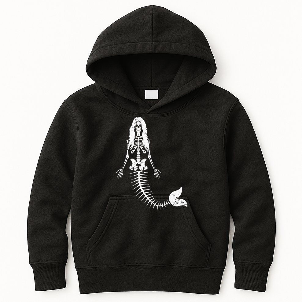 Mermaid Skeleton Halloween Funny Spooky Scary Swimming Kids Hoodie