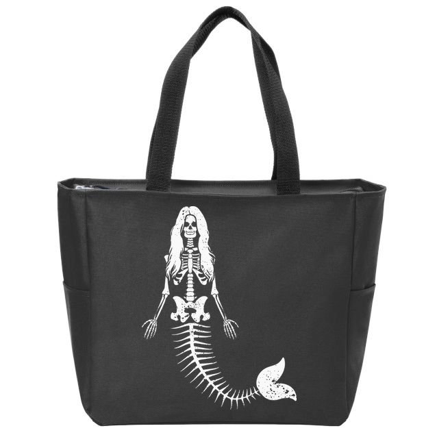 Mermaid Skeleton Halloween Funny Spooky Scary Swimming Zip Tote Bag