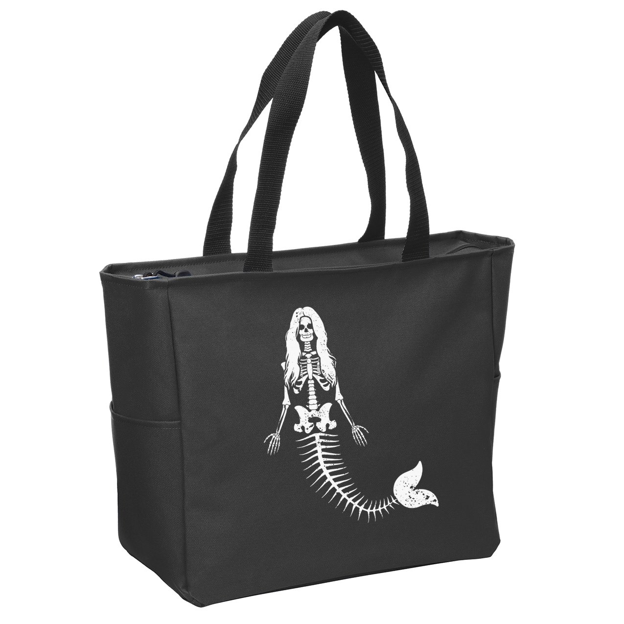 Mermaid Skeleton Halloween Funny Spooky Scary Swimming Zip Tote Bag