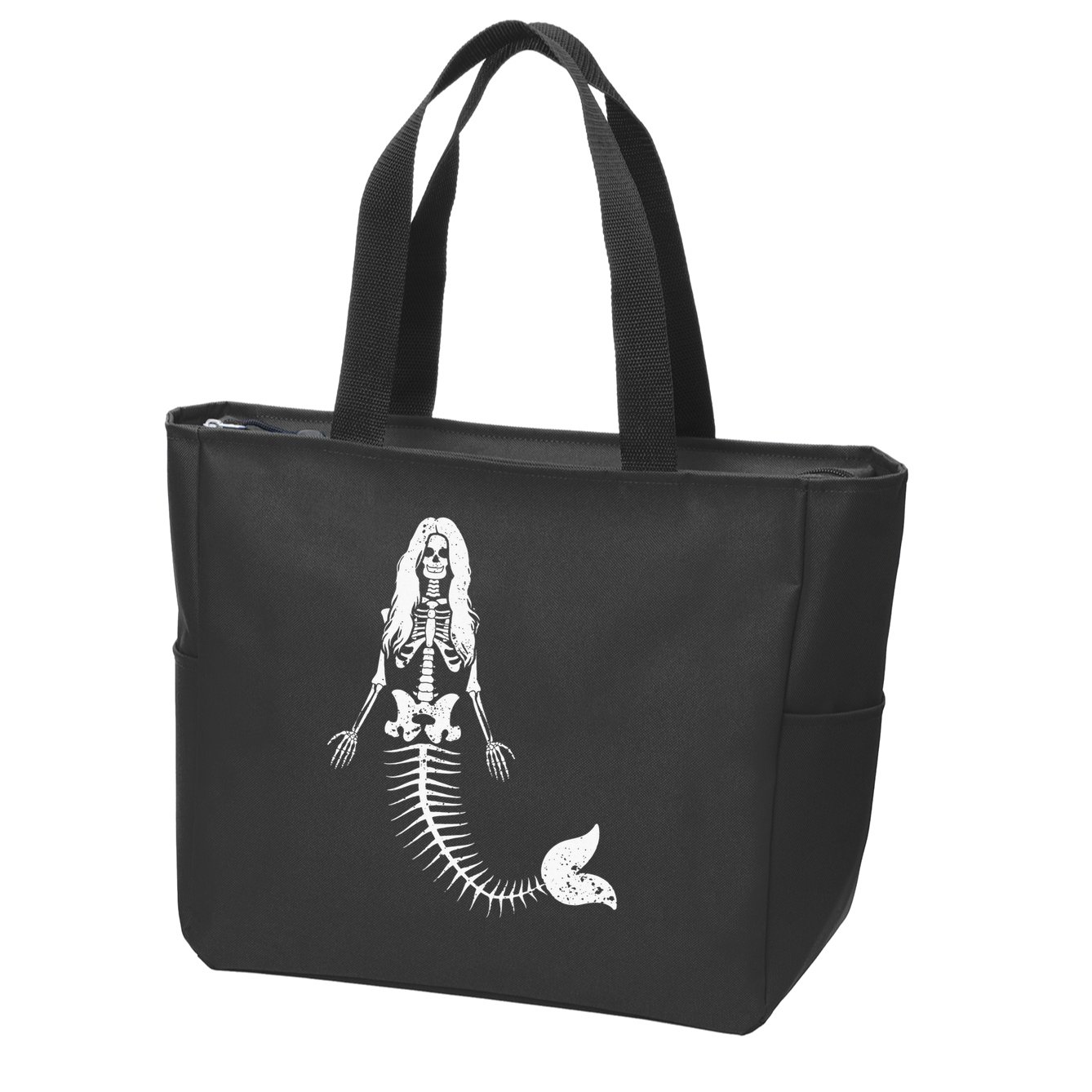 Mermaid Skeleton Halloween Funny Spooky Scary Swimming Zip Tote Bag