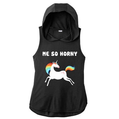 Me So Horny Funny Unicorn Ladies PosiCharge Tri-Blend Wicking Draft Hoodie Tank