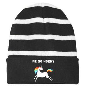 Me So Horny Funny Unicorn Striped Beanie with Solid Band