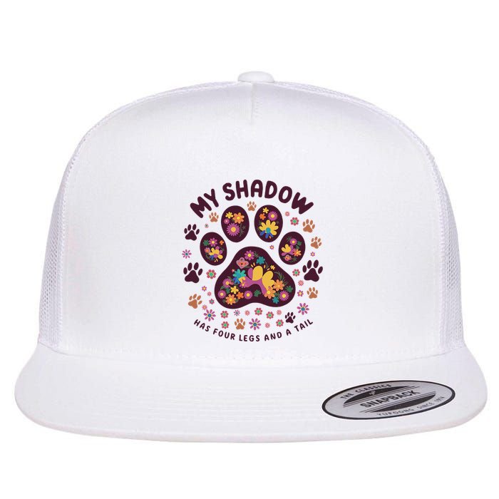 My Shadow Has Four Legs And A Tail Floral Paw Pattern Flat Bill Trucker Hat