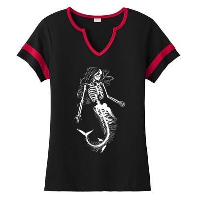 Mermaid Skeleton Halloween Costume Women Girls Ladies Halftime Notch Neck Tee