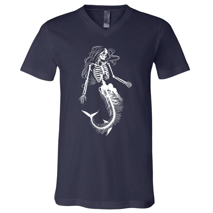 Mermaid Skeleton Halloween Costume Women Girls V-Neck T-Shirt