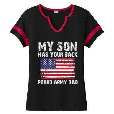 My Son Has Your Back Proud Army Dad Cool Gift Ladies Halftime Notch Neck Tee