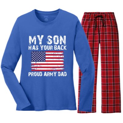 My Son Has Your Back Proud Army Dad Cool Gift Women's Long Sleeve Flannel Pajama Set 