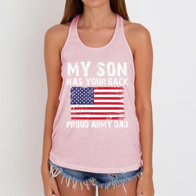 My Son Has Your Back Proud Army Dad Cool Gift Women's Knotted Racerback Tank