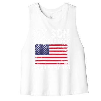 My Son Has Your Back Proud Army Dad Cool Gift Women's Racerback Cropped Tank