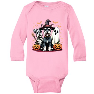 Miniature Schnauzer Halloween Costume Mummy Witch Ghost Dog Baby Long Sleeve Bodysuit