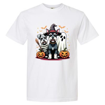 Miniature Schnauzer Halloween Costume Mummy Witch Ghost Dog Garment-Dyed Heavyweight T-Shirt