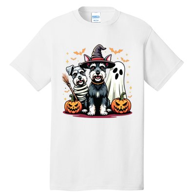 Miniature Schnauzer Halloween Costume Mummy Witch Ghost Dog Tall T-Shirt