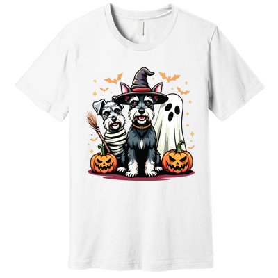 Miniature Schnauzer Halloween Costume Mummy Witch Ghost Dog Premium T-Shirt