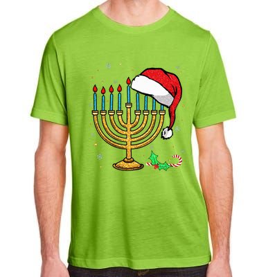 Menorah Santa Hat Chanukah Hanukkah Jewish Christmas Pajama  Adult ChromaSoft Performance T-Shirt