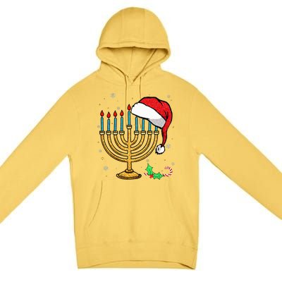 Menorah Santa Hat Chanukah Hanukkah Jewish Christmas Pajama  Premium Pullover Hoodie