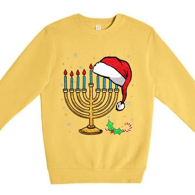 Menorah Santa Hat Chanukah Hanukkah Jewish Christmas Pajama  Premium Crewneck Sweatshirt