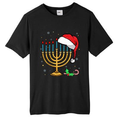 Menorah Santa Hat Chanukah Hanukkah Jewish Christmas Pajama  Tall Fusion ChromaSoft Performance T-Shirt