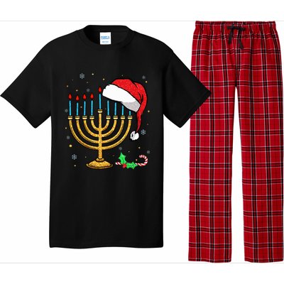 Menorah Santa Hat Chanukah Hanukkah Jewish Christmas Pajama  Pajama Set