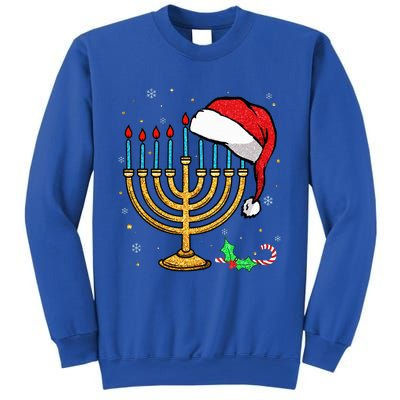 Menorah Santa Hat Chanukah Hanukkah Jewish Christmas Pajama  Sweatshirt