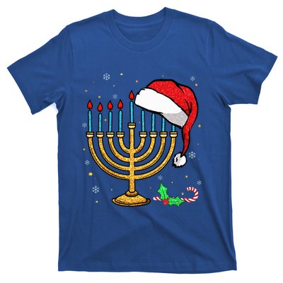 Menorah Santa Hat Chanukah Hanukkah Jewish Christmas Pajama  T-Shirt